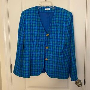 Ann May Vintage 100% Woven Silk Plaid Blazer